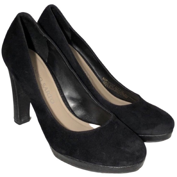 Franco Sarto Black Baroque Suede Heels